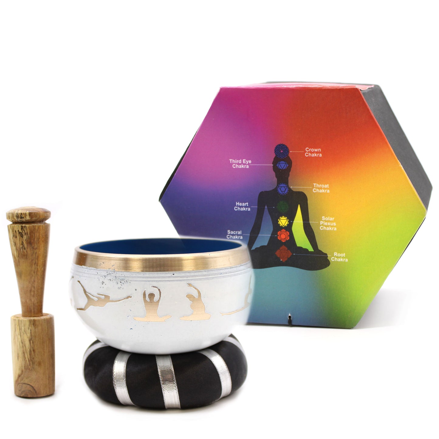 Ensemble de Bols Chantants Posture de Yoga - Blanc/Bleu 10,7 cm