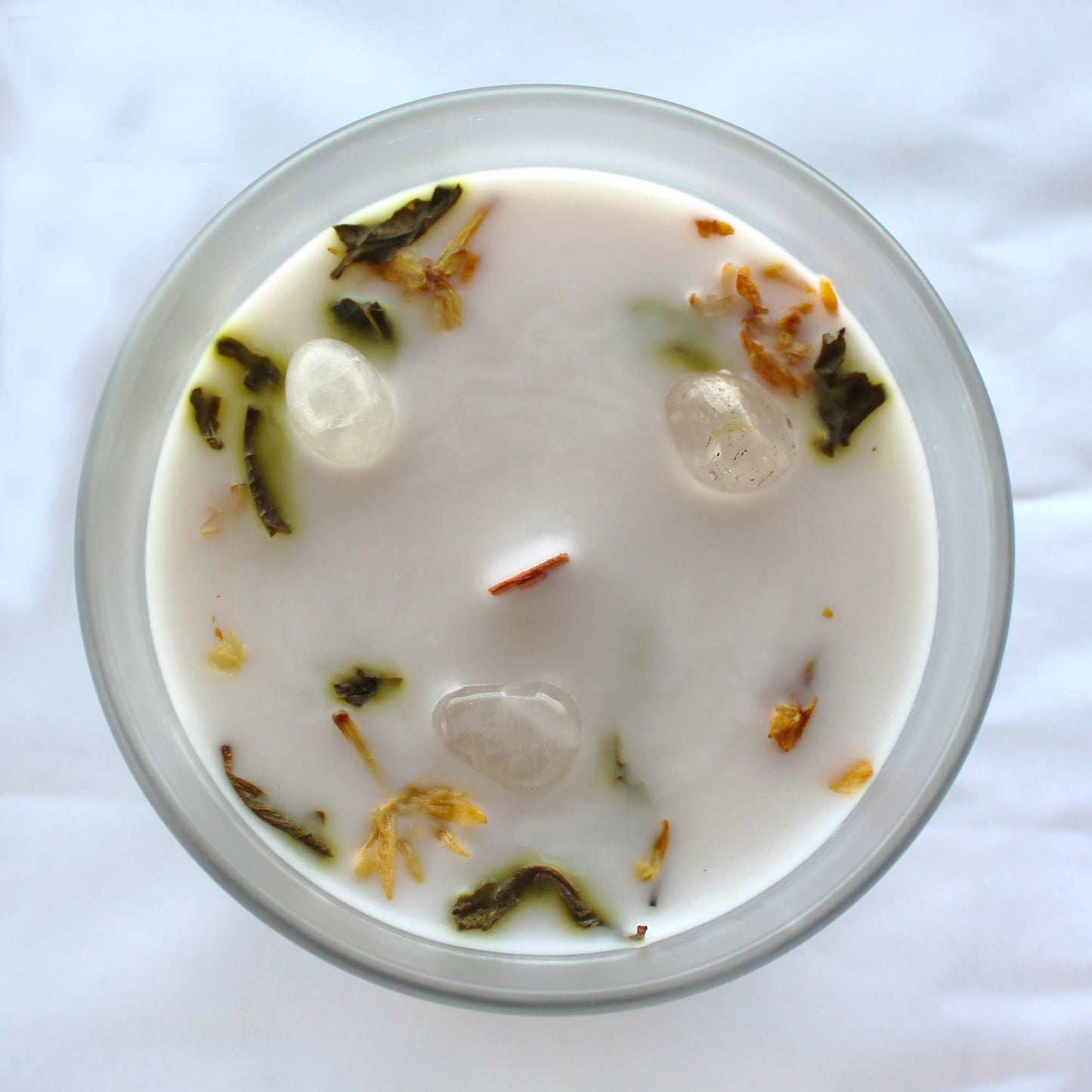 Bougie au Jasmin avec Pierre Précieuse Quartz Cristallin - Equilibre spirituel