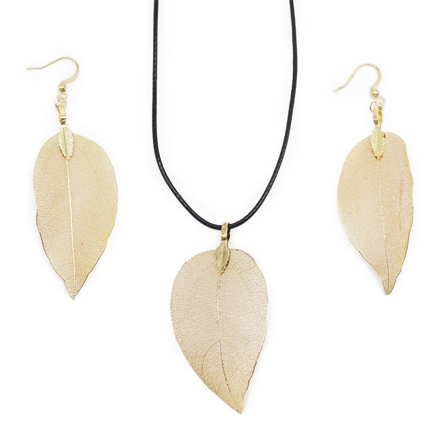 Set Collier Boucles d'Oreilles- Feuilles en Gouttes - Doré