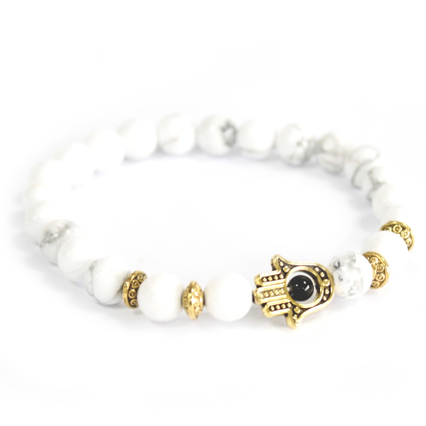 Bracelet Pierre Fine - Main de Fatma Dorée/ Pierre Blanche