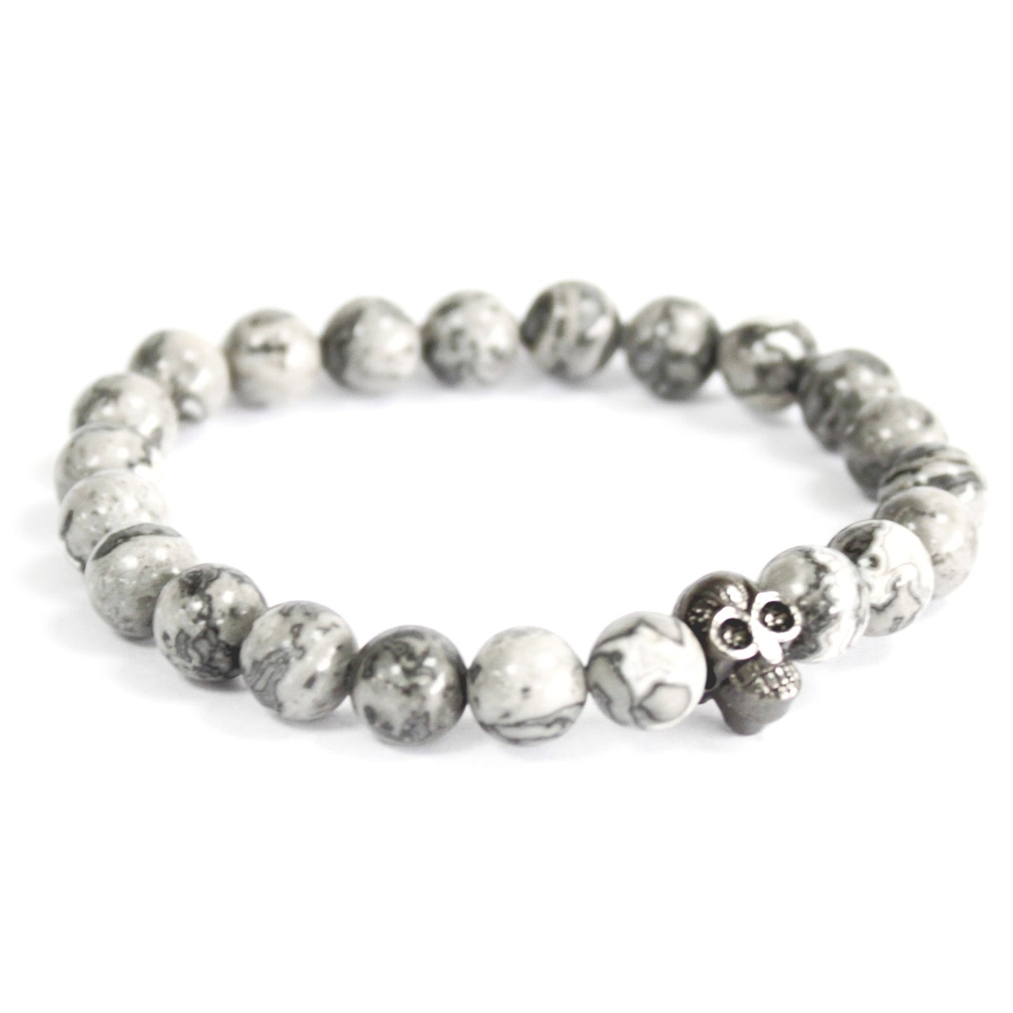 Bracelet Pierre Fine - Crâne Étain/ Agate Grise