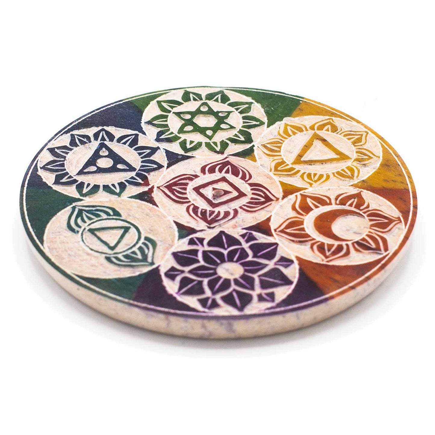Porte-Encens Disque en Stéatite 10cm - Sept chakras