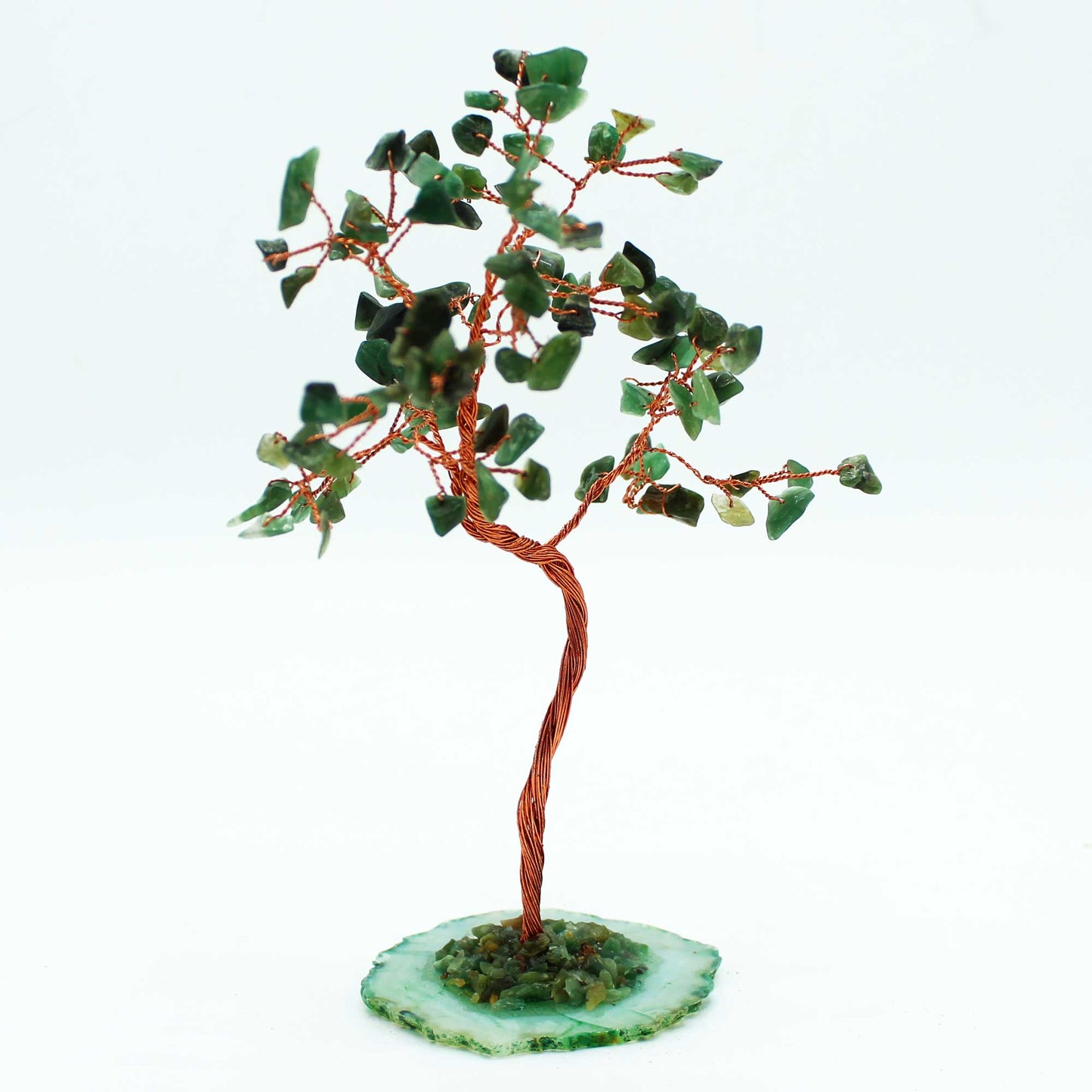 Grand Arbre de Pierres Précieuses - Aventurine verte sur Base d'Agate Naturelle Verte (100 pierres)