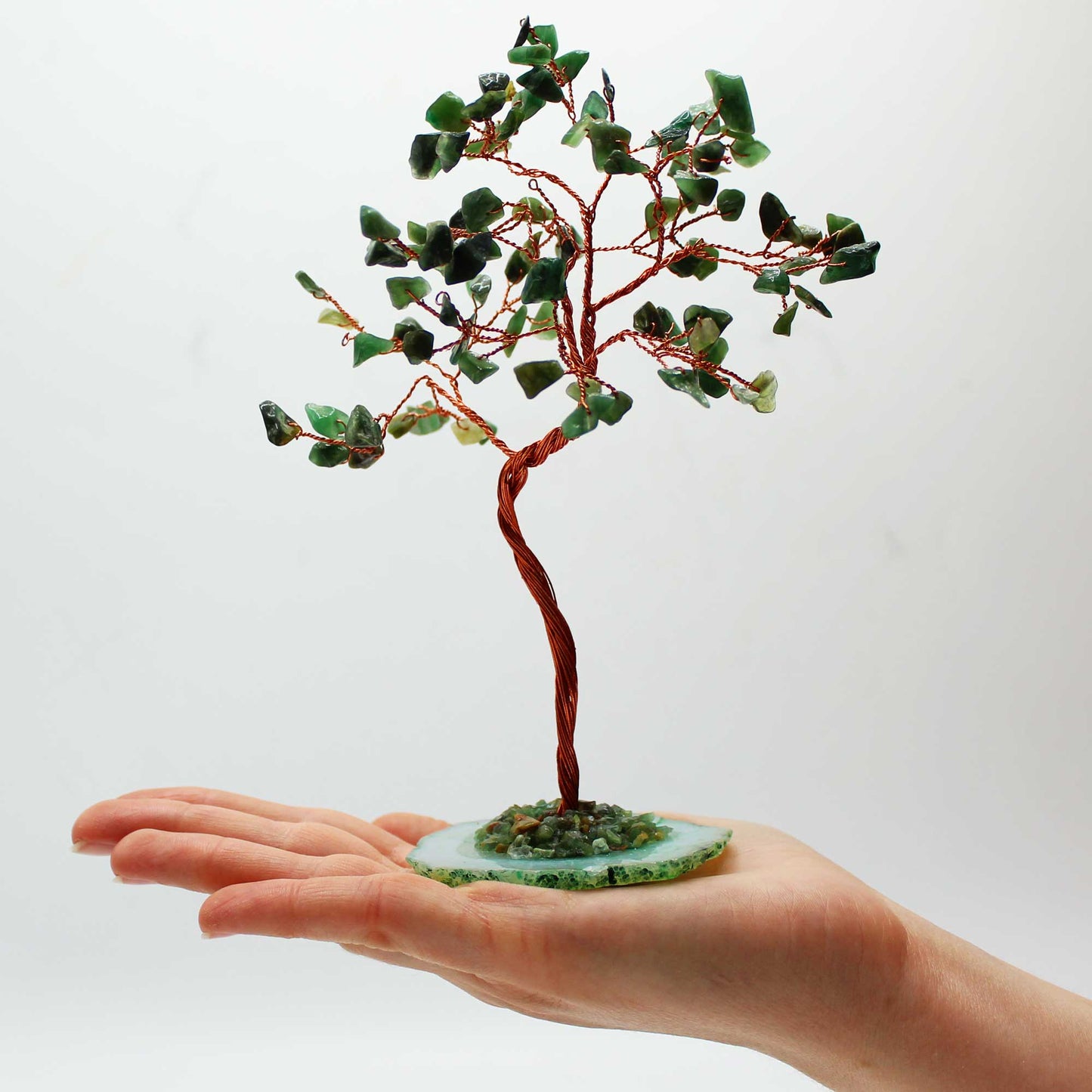 Grand Arbre de Pierres Précieuses - Aventurine verte sur Base d'Agate Naturelle Verte (100 pierres)
