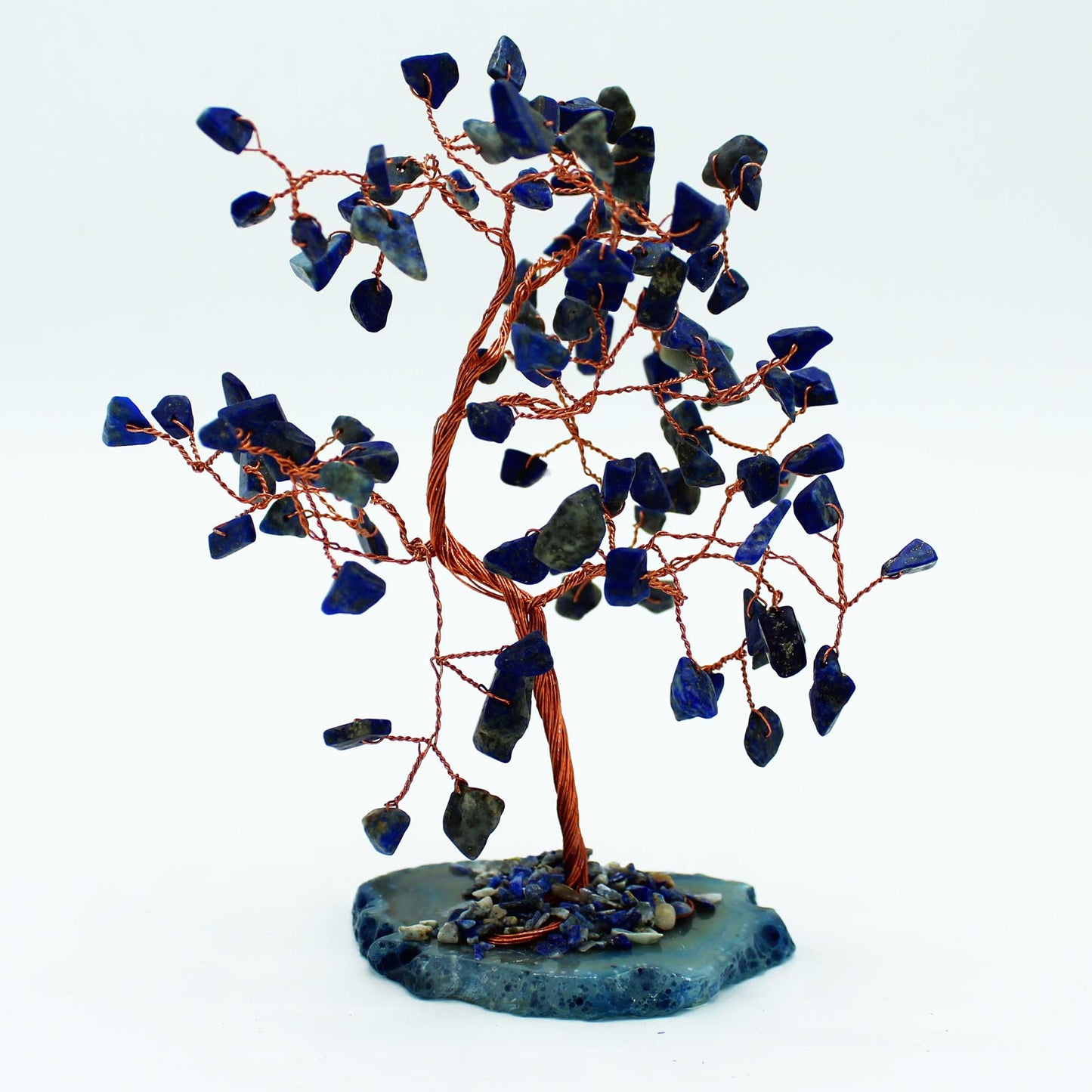 Grand Arbre de Pierres Précieuses - Sodalite sur Base d'Agate Naturelle Bleue (100 pierres)
