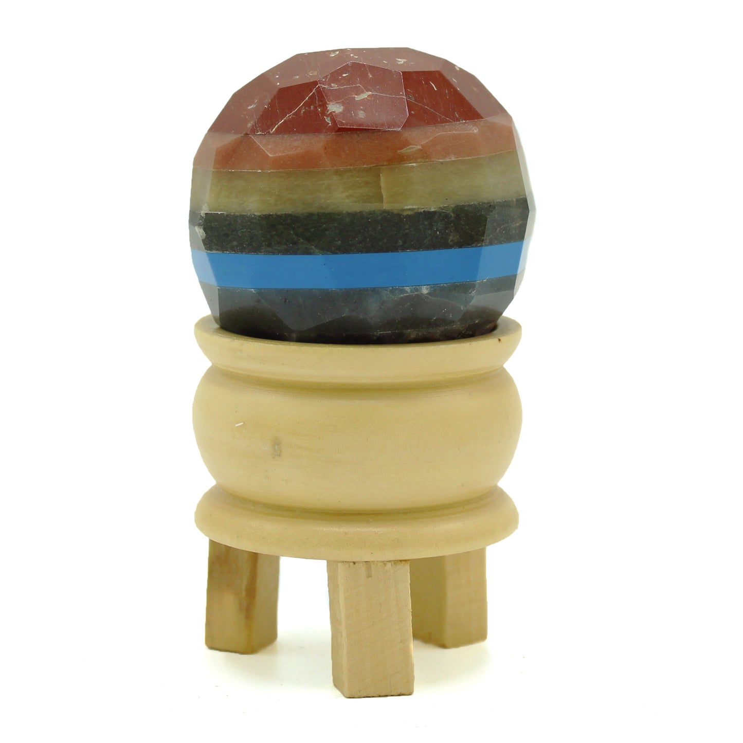 Boule de Guérison à Facettes en Pierres Précieuses & Support - Sept Chakras