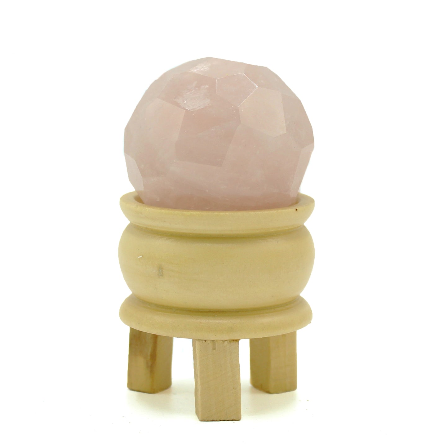 Boule de Guérison à Facettes en Pierres Précieuses & Support - Quartz Rose