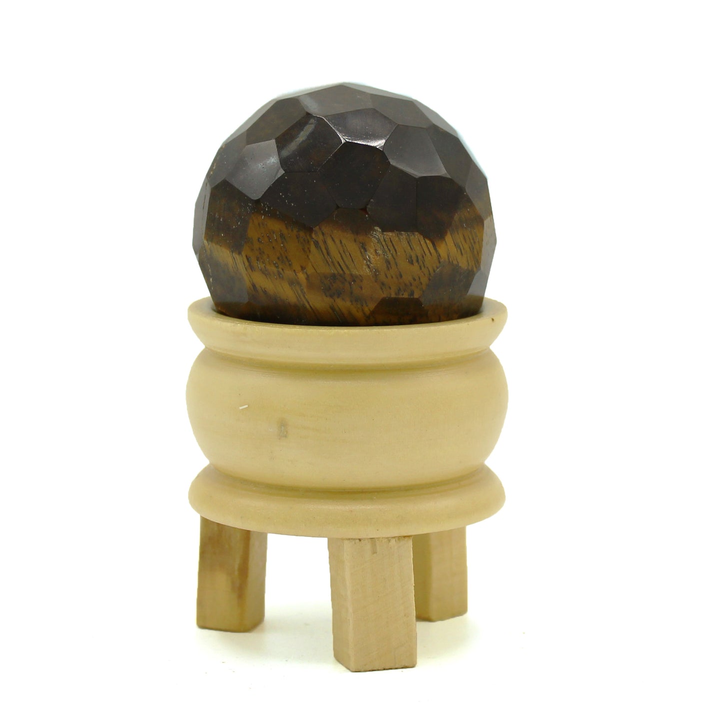 Boule de Guérison à Facettes en Pierres Précieuses & Support - Oeil de Tigre