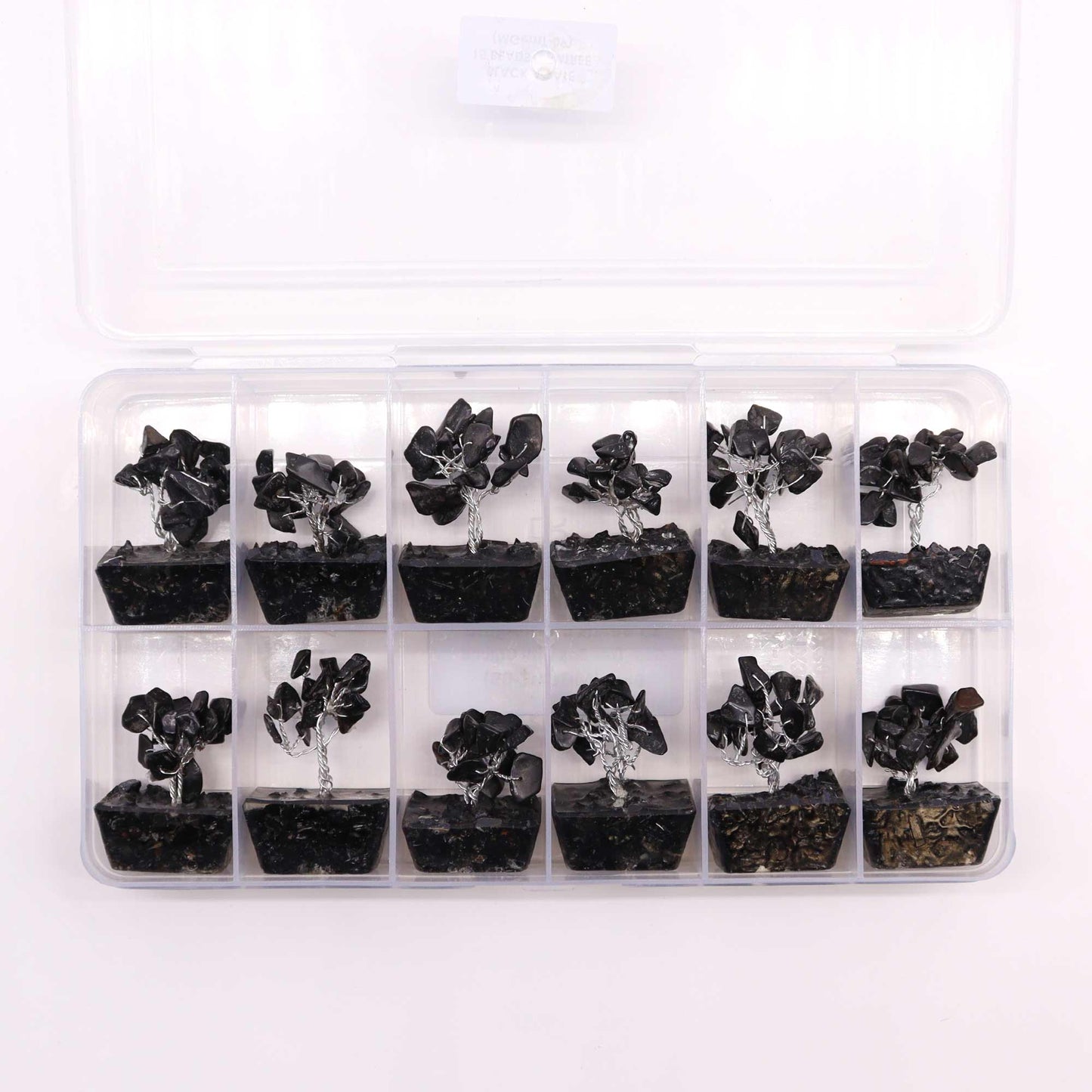 Mini Arbre de Pierres Précieuses sur Base d'Orgonite - Agate Noire (15 pierres)