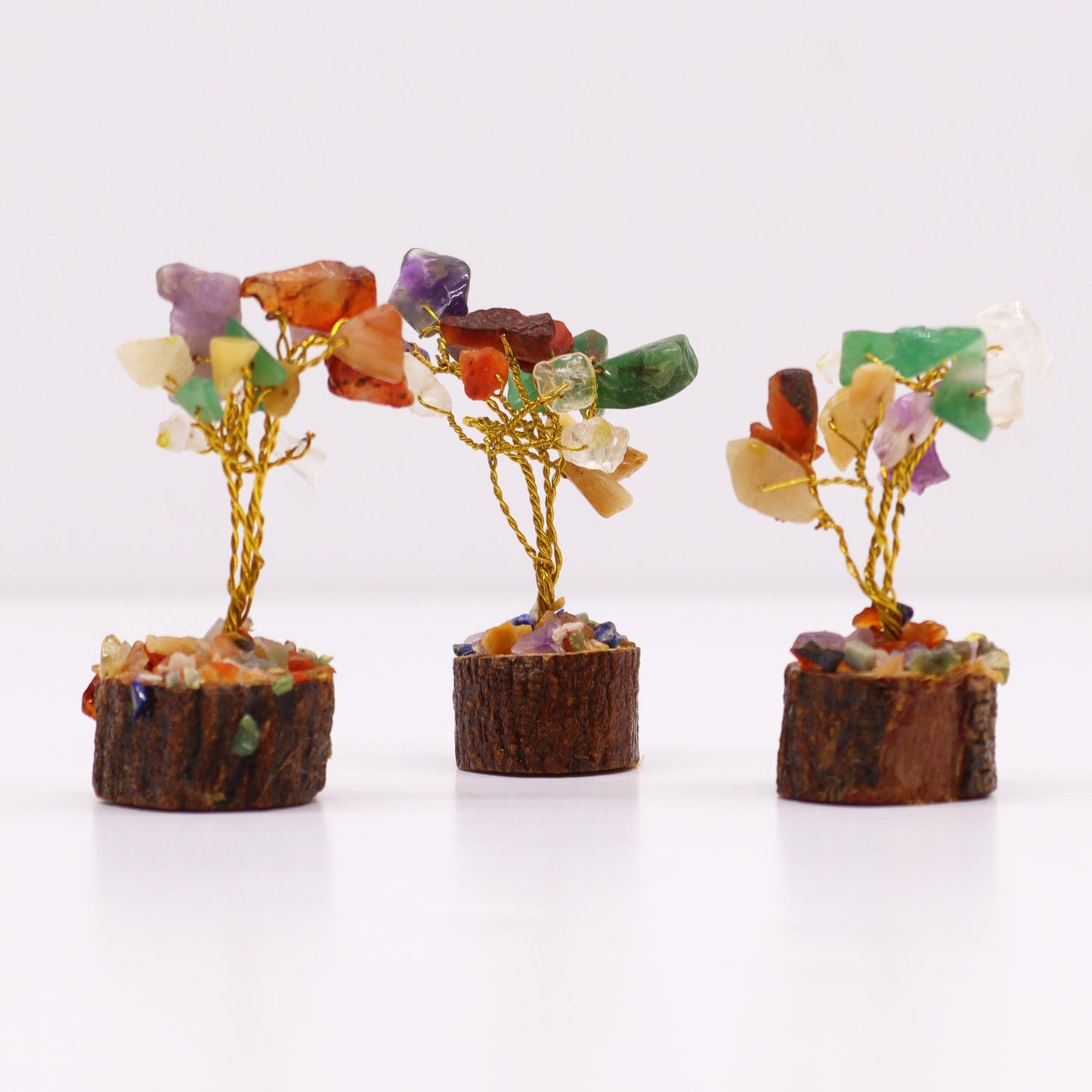 Mini Arbre en Pierres Précieuses sur Socle en Bois - Multi-pierres (15 pierres)