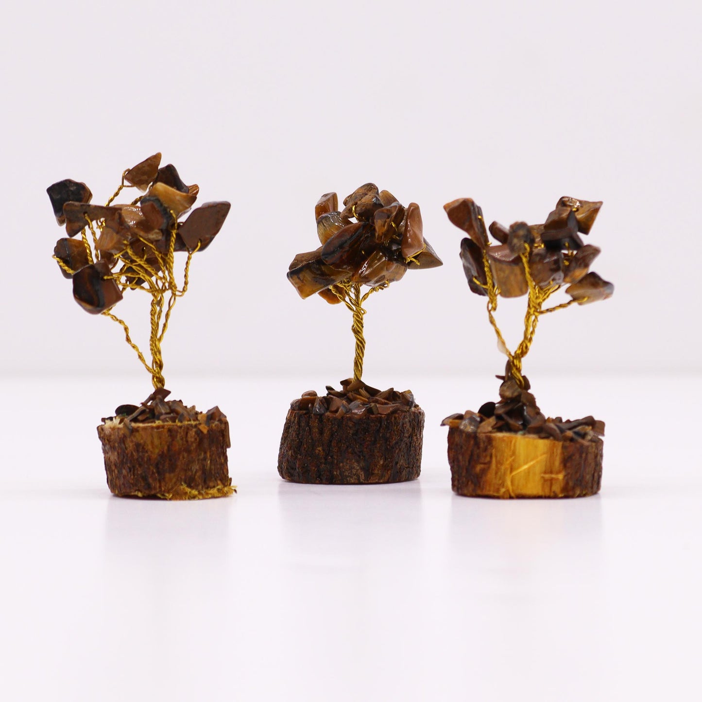 Mini Arbre en Pierres Précieuses sur Socle en Bois - Œil du Tigre (15 pierres)