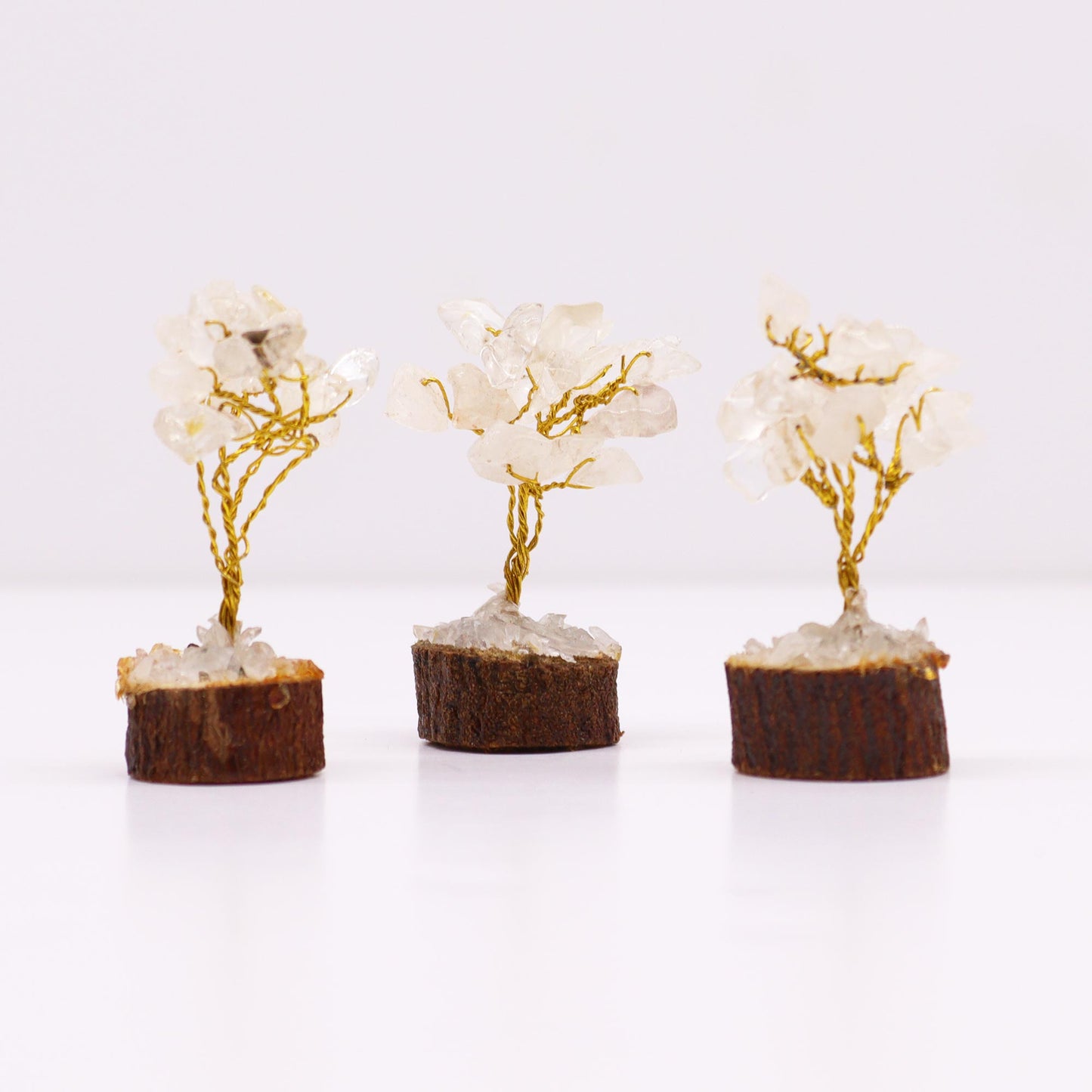 Mini Arbre en Pierres Précieuses sur Socle en Bois - Quartz de Roche (15 pierres)
