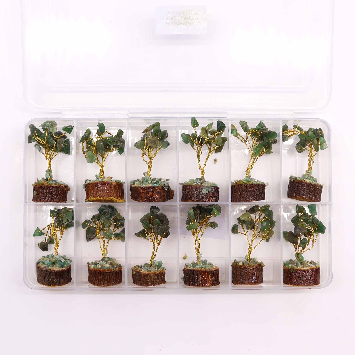 Mini Arbre en Pierres Précieuses sur Socle en Bois - Aventurine Verte (15 pierres)