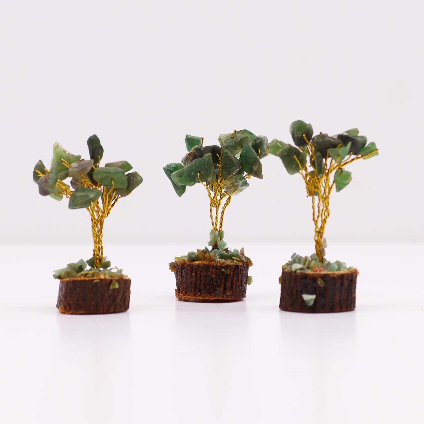 Mini Arbre en Pierres Précieuses sur Socle en Bois - Aventurine Verte (15 pierres)