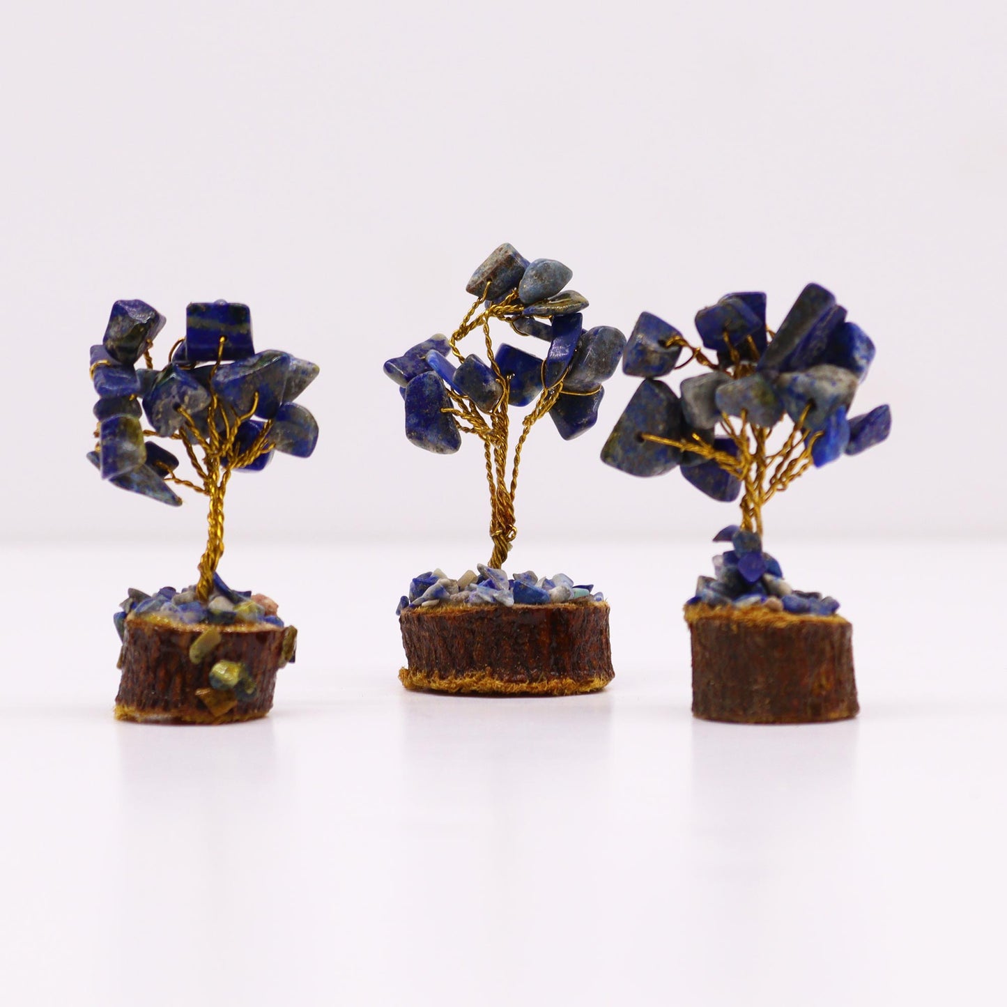 Mini Arbre en Pierres Précieuses sur Socle en Bois - Sodalite (15 pierres)