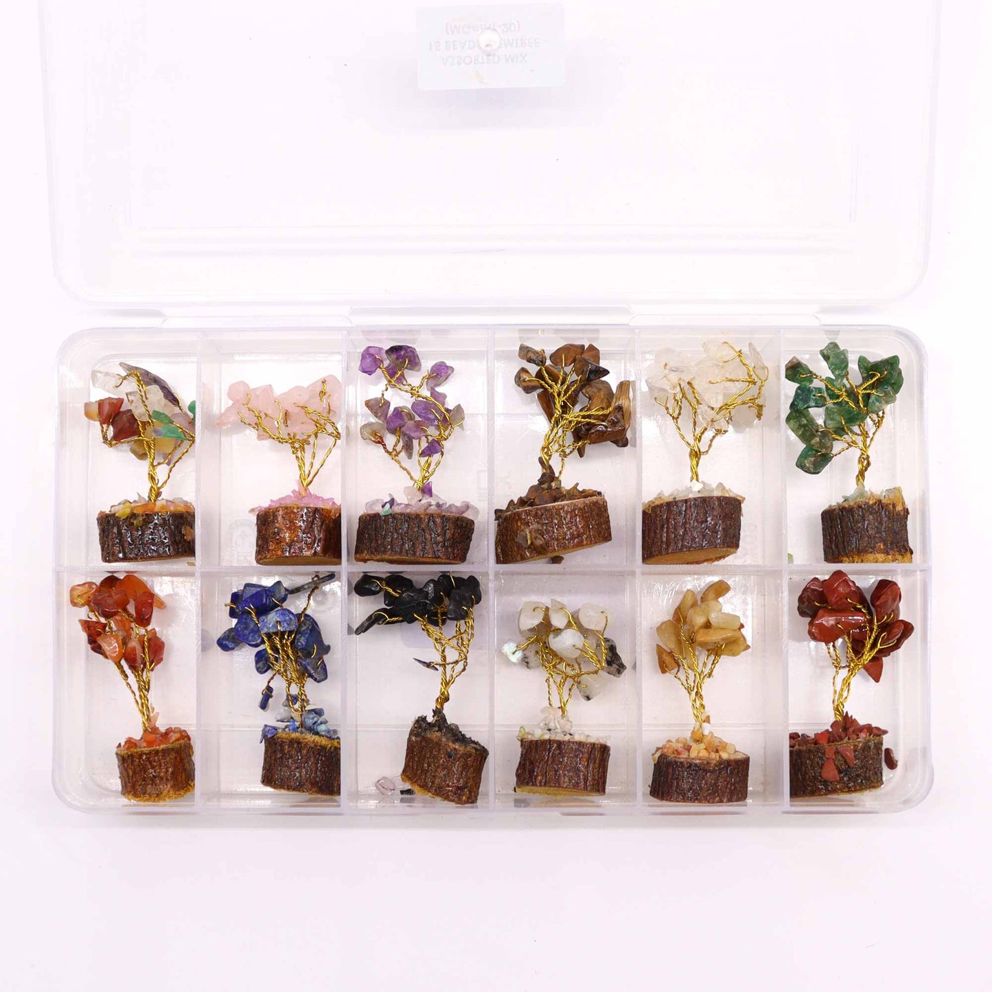 Mini Arbre en Pierres Précieuses sur Socle en Bois - Mélange Assorti (15 pierres)