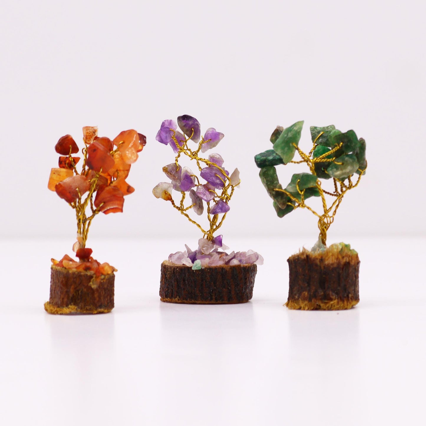 Mini Arbre en Pierres Précieuses sur Socle en Bois - Mélange Assorti (15 pierres)