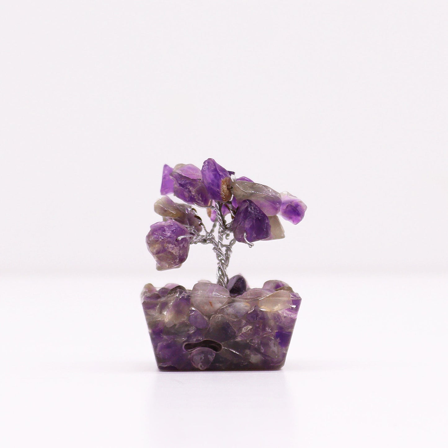 Mini Arbre de Pierres Précieuses sur Base d'Orgonite - Améthyste (15 pierres)