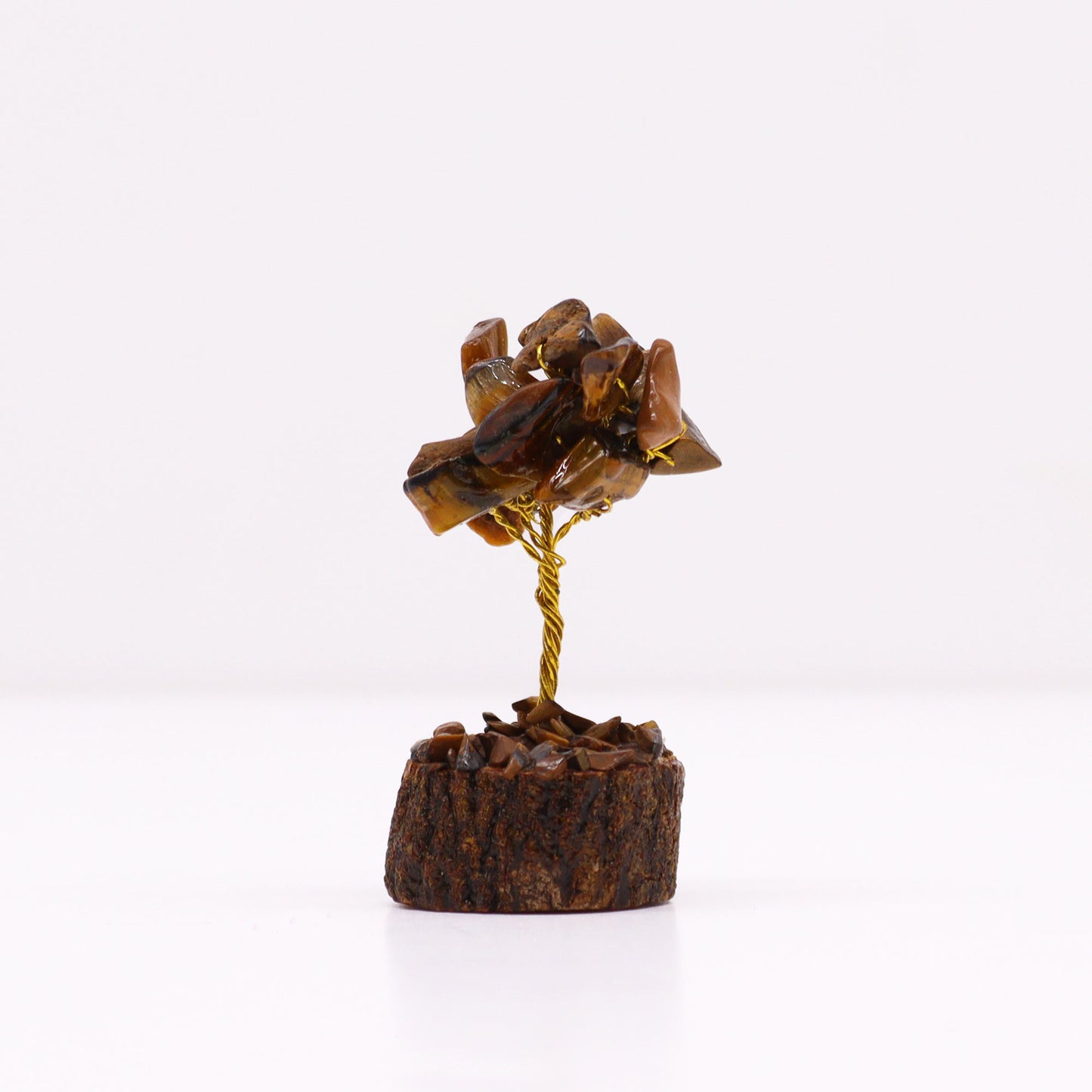 Mini Arbre en Pierres Précieuses sur Socle en Bois - Œil du Tigre (15 pierres)