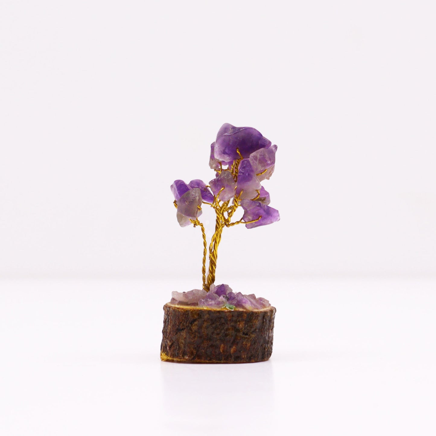 Mini Arbre en Pierres Précieuses sur Socle en Bois - Améthyste (15 pierres)
