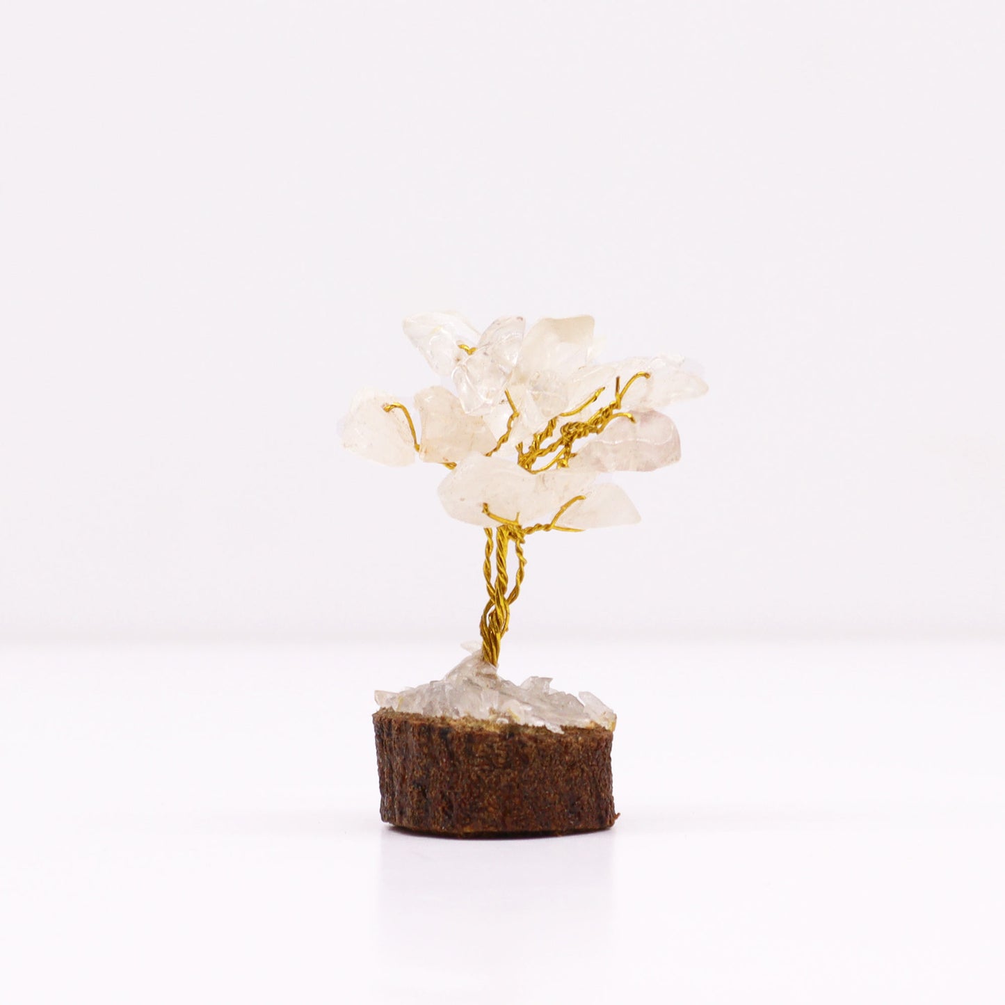 Mini Arbre en Pierres Précieuses sur Socle en Bois - Quartz de Roche (15 pierres)