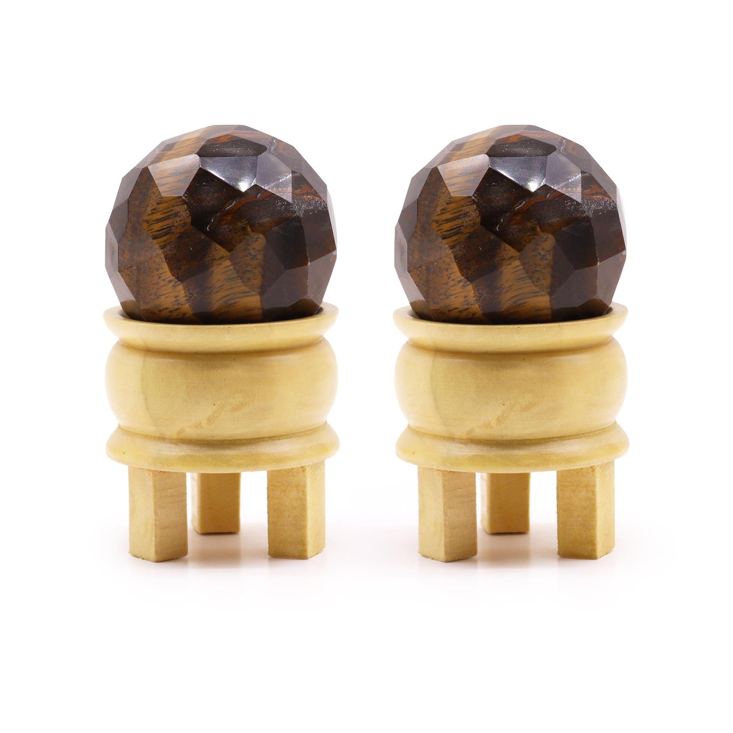 Boule de Guérison à Facettes en Pierres Précieuses & Support - Oeil de Tigre