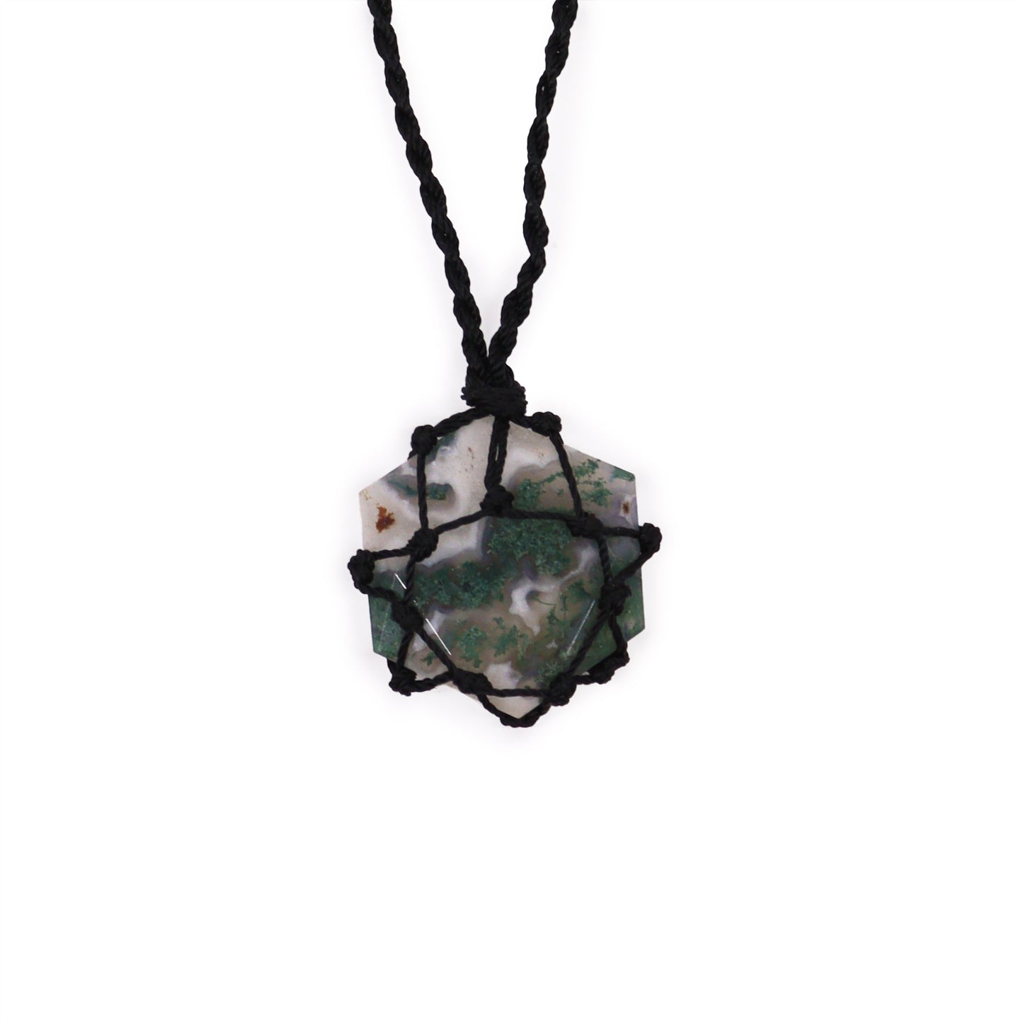 Pendentif Hexagonal en Pierre Précieuse - Agate Mousse