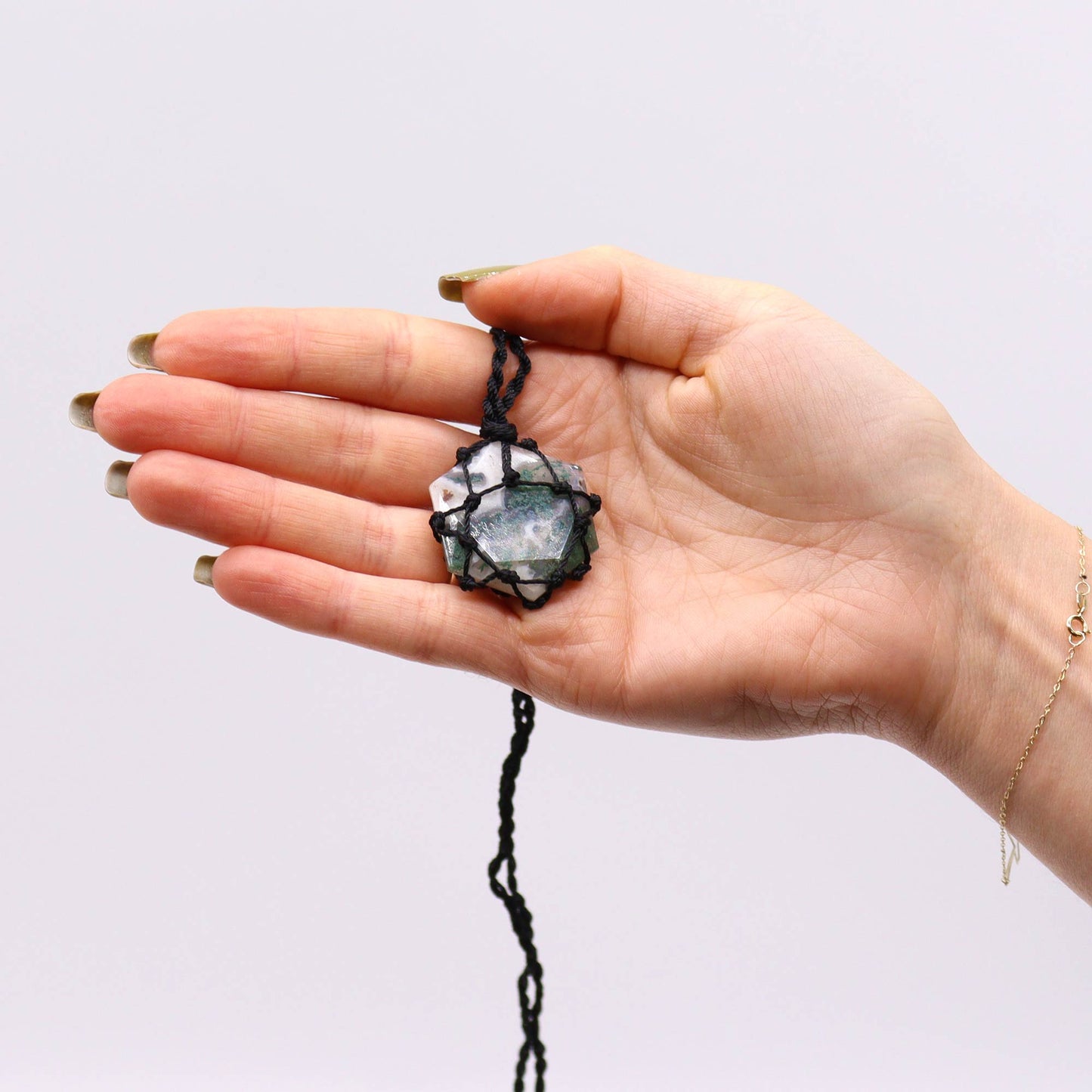 Pendentif Hexagonal en Pierre Précieuse - Agate Mousse