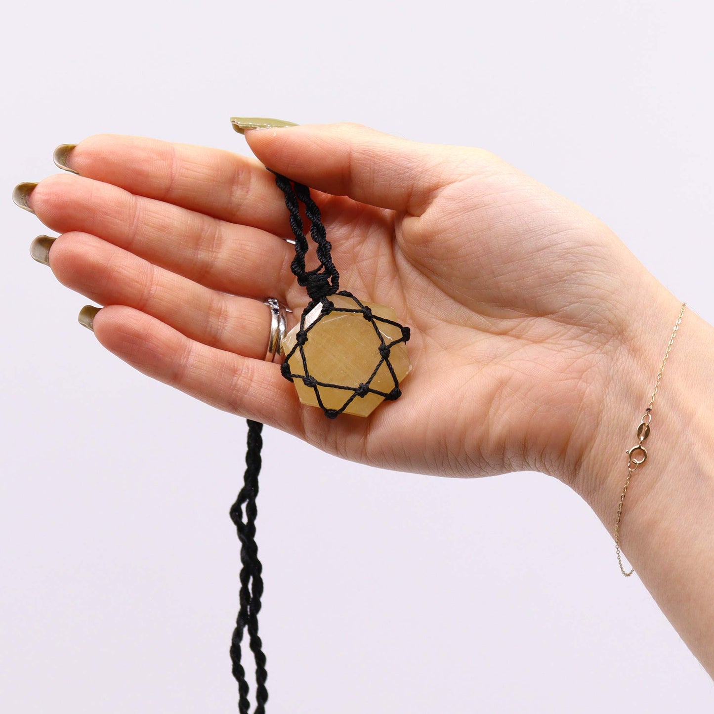 Pendentif Hexagonal en Pierre Précieuse - Quartz Jaune