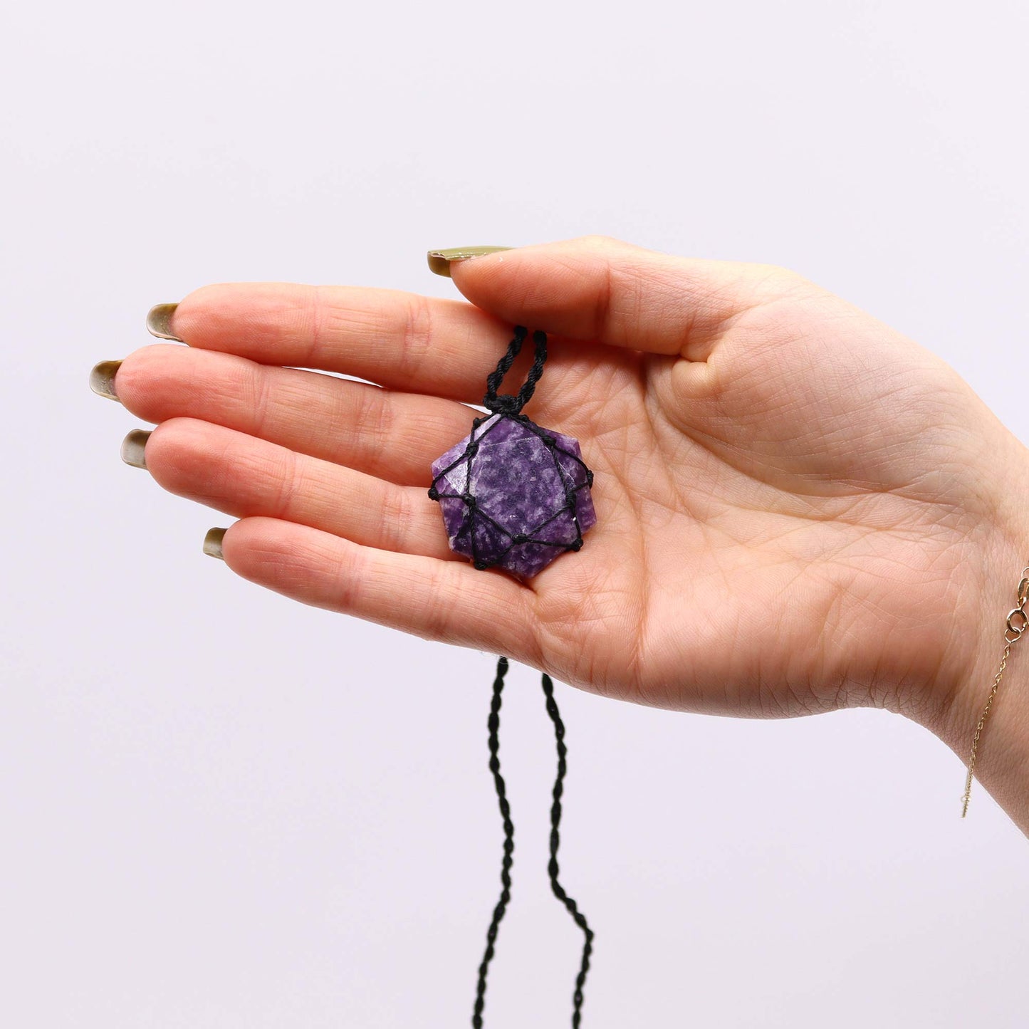 Pendentif Hexagonal en Pierre Précieuse - Lépidolite