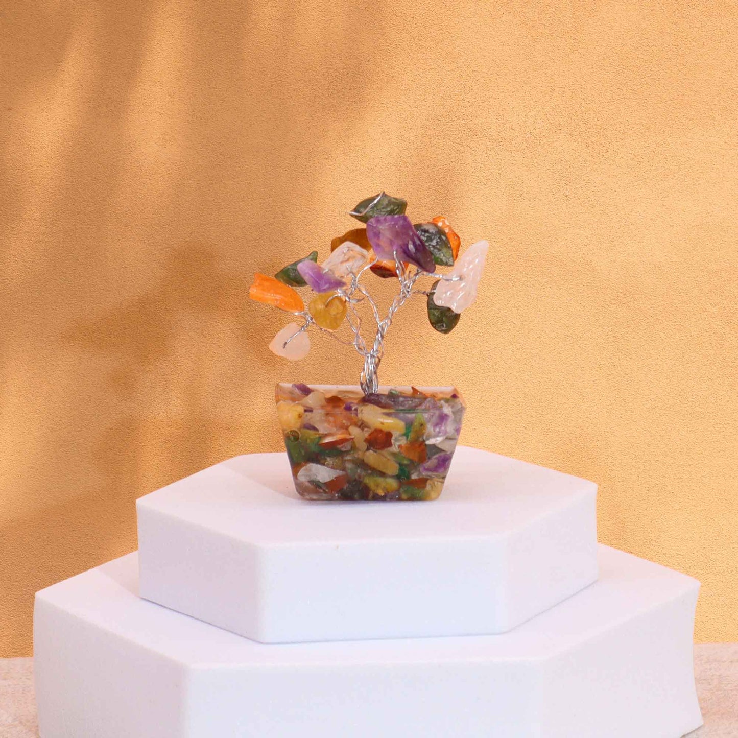 Mini Arbre de Pierres Précieuses sur Base d'Orgonite - Multi-pierres (15 pierres)