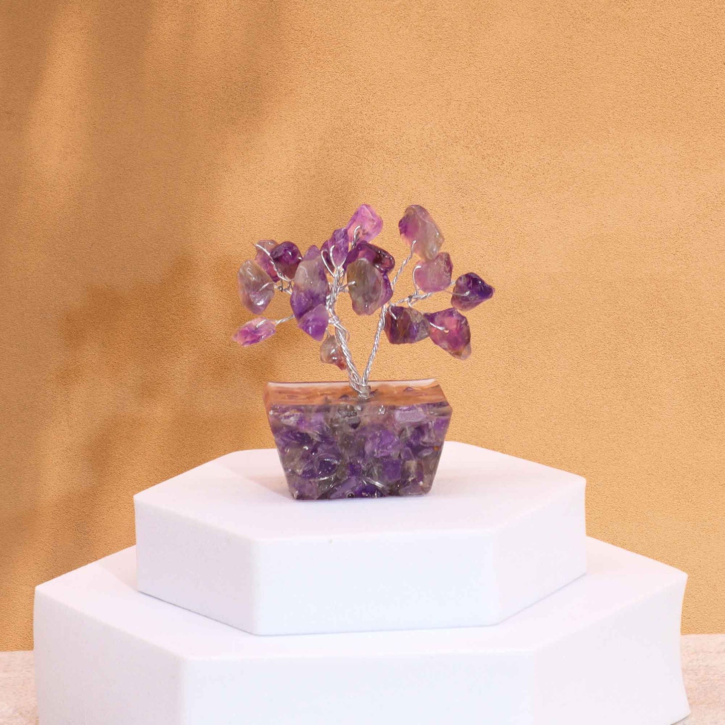 Mini Arbre de Pierres Précieuses sur Base d'Orgonite - Améthyste (15 pierres)