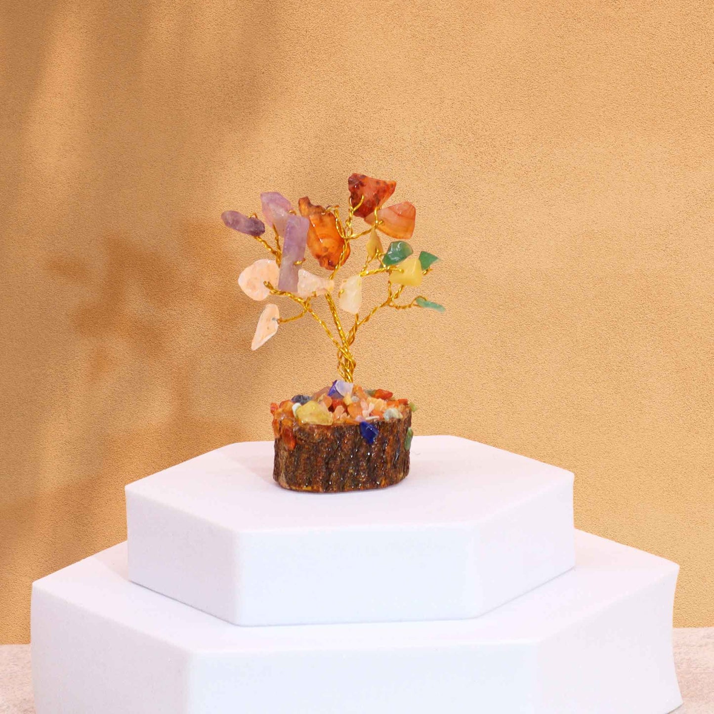 Mini Arbre en Pierres Précieuses sur Socle en Bois - Multi-pierres (15 pierres)
