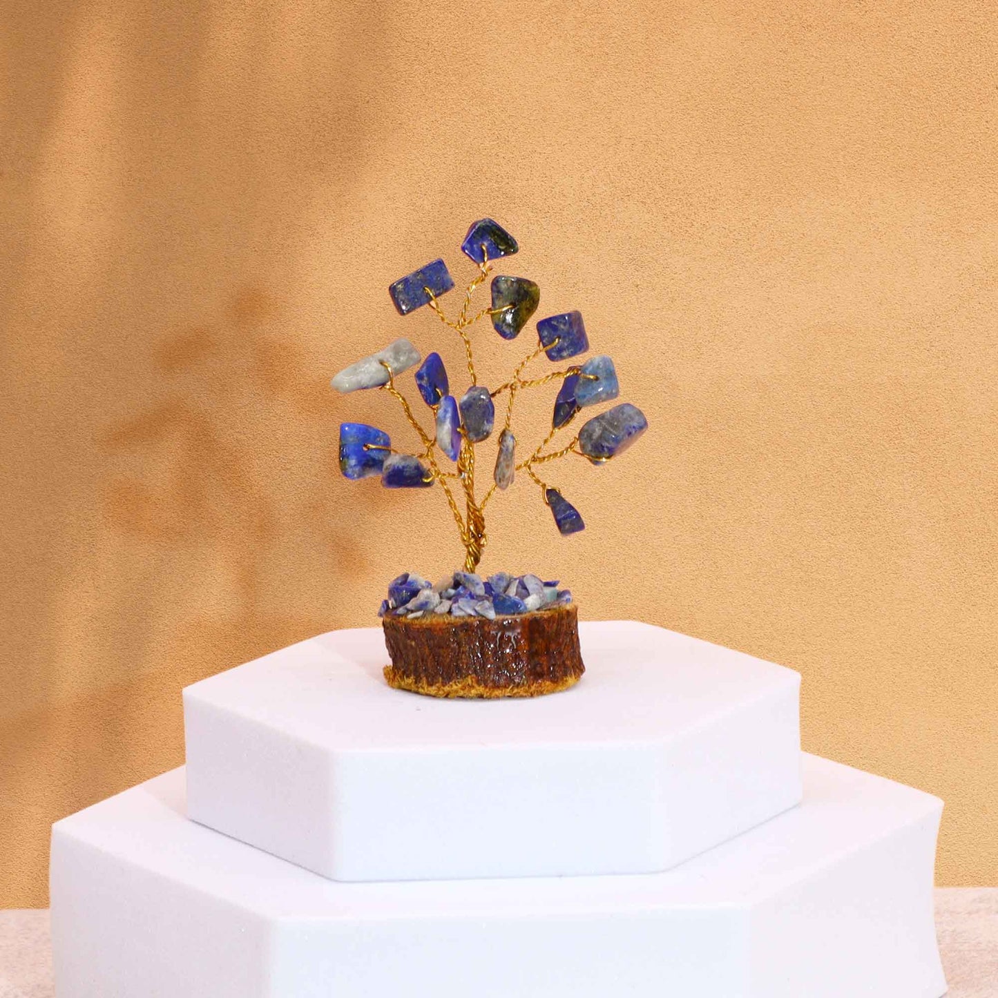 Mini Arbre en Pierres Précieuses sur Socle en Bois - Sodalite (15 pierres)