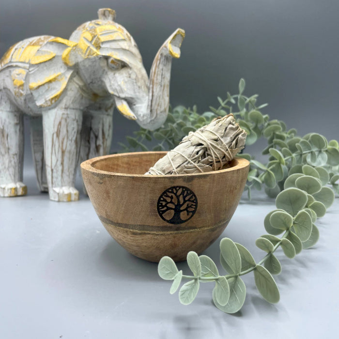 Bol en Bois - Fumigation & Offrandes Rituelles - Arbre de Vie - 12x7cm
