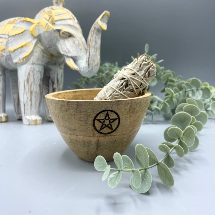 Bol en Bois - Fumigation & Offrandes Rituelles - Pentagone - 12x7cm