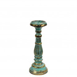 Bougeoir Bois Rétro Petit - Turquoise & Or