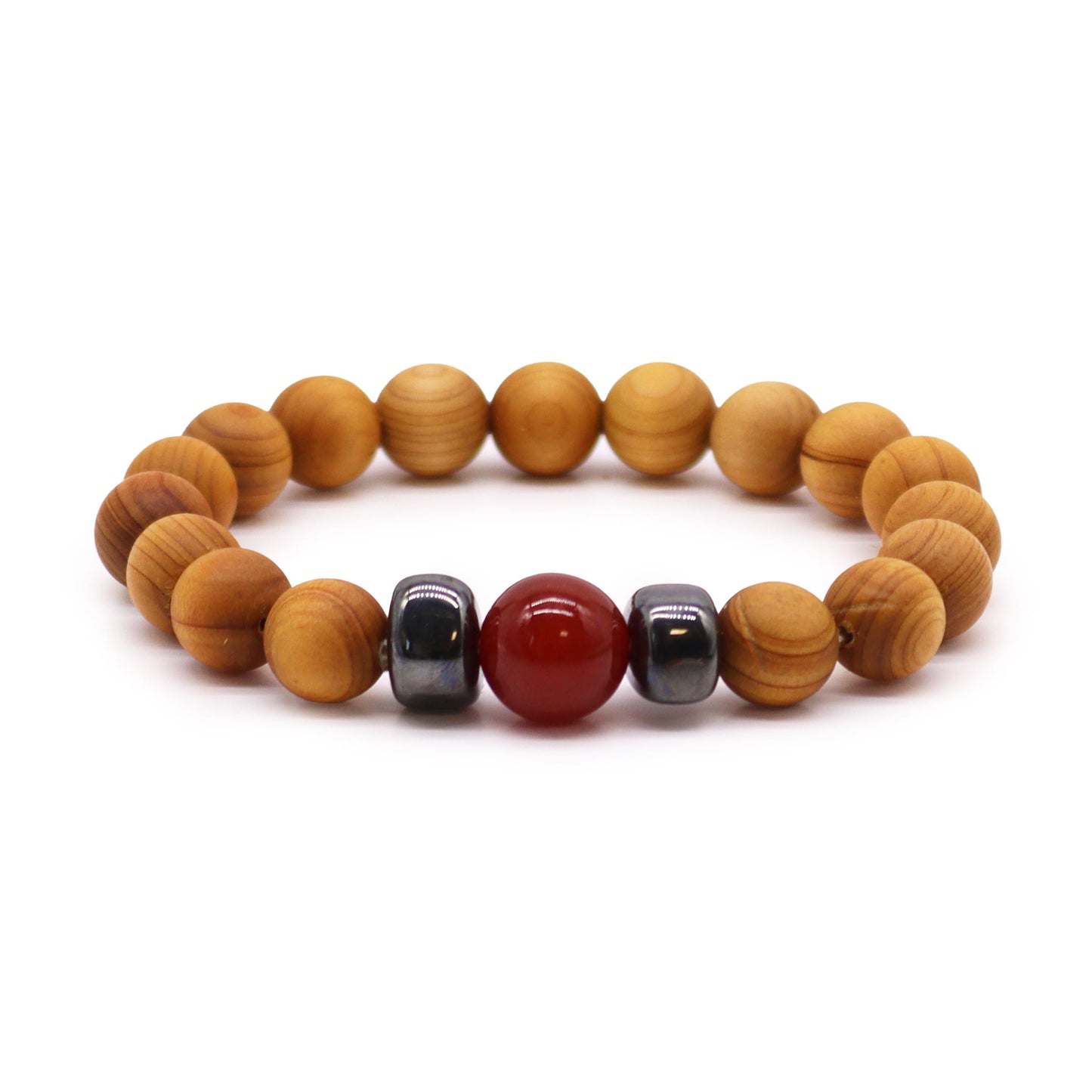 Bracelet Chakra Racine en Bois de Cèdre et Jaspe Rouge
