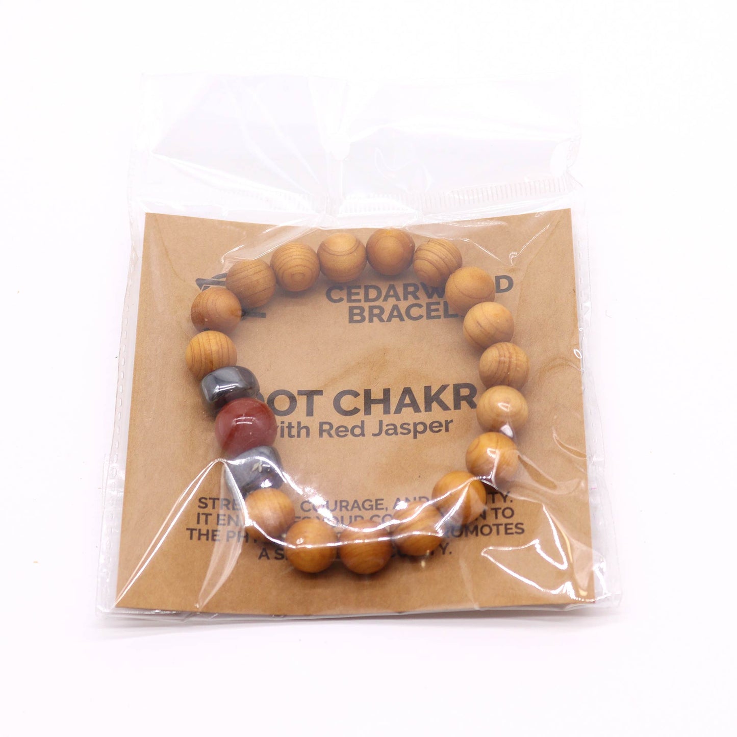 Bracelet Chakra Racine en Bois de Cèdre et Jaspe Rouge
