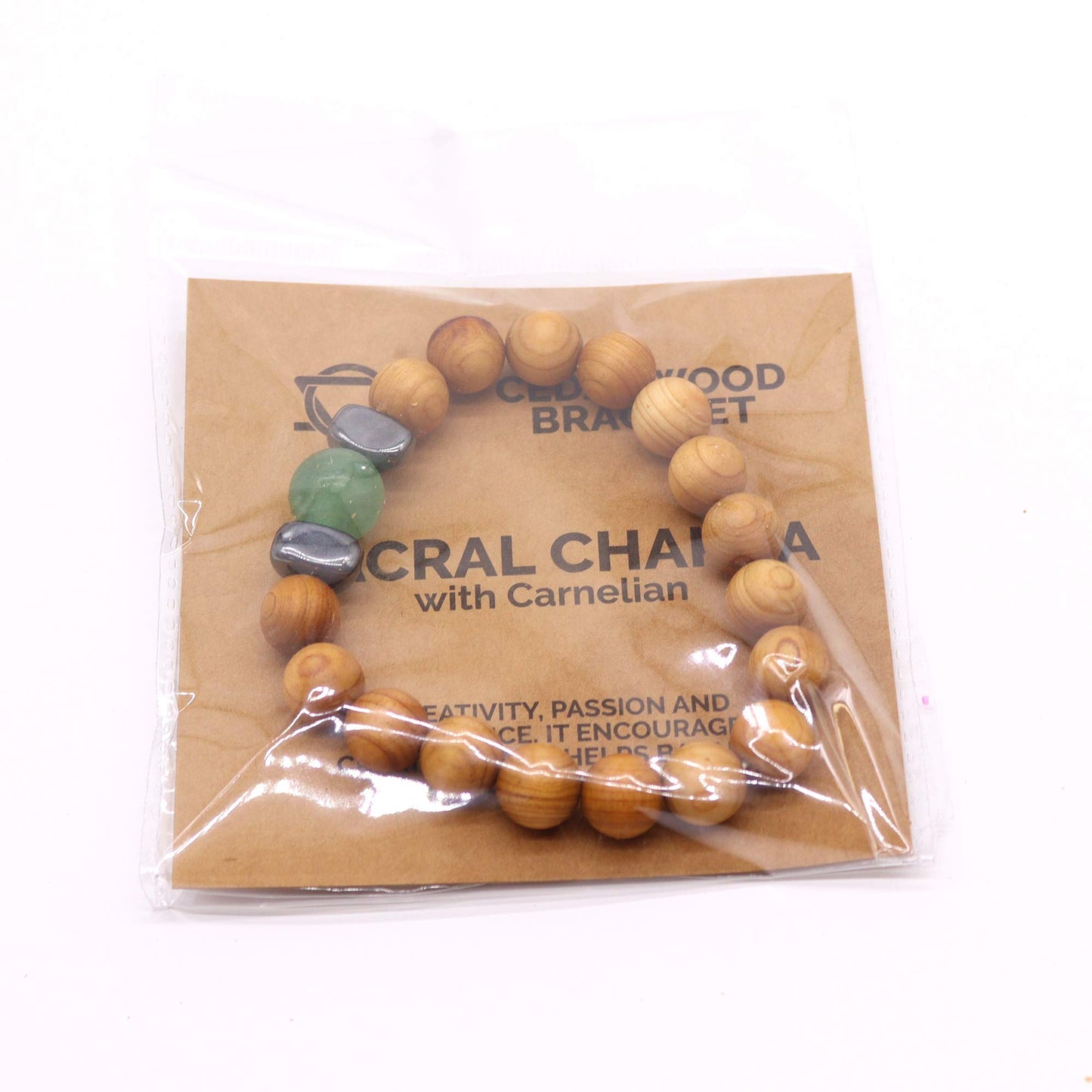 Bracelet Chakra Sacré en Bois de Cèdre avec Cornaline
