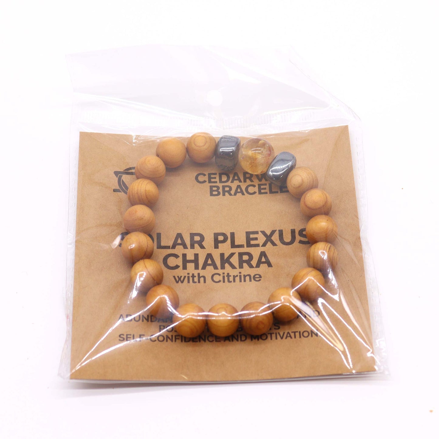 Bracelet Chakra du Plexus Solaire en Bois de Cèdre avec Citrine