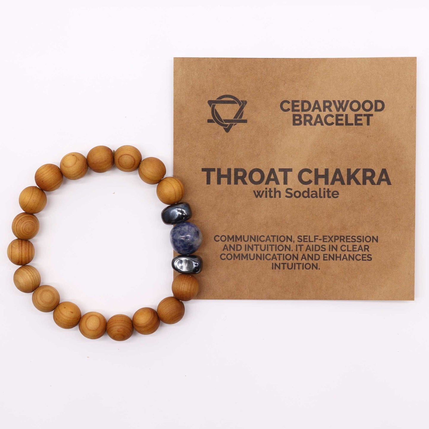 Bracelet Chakra de la Gorge en Bois de Cèdre avec Sodalite