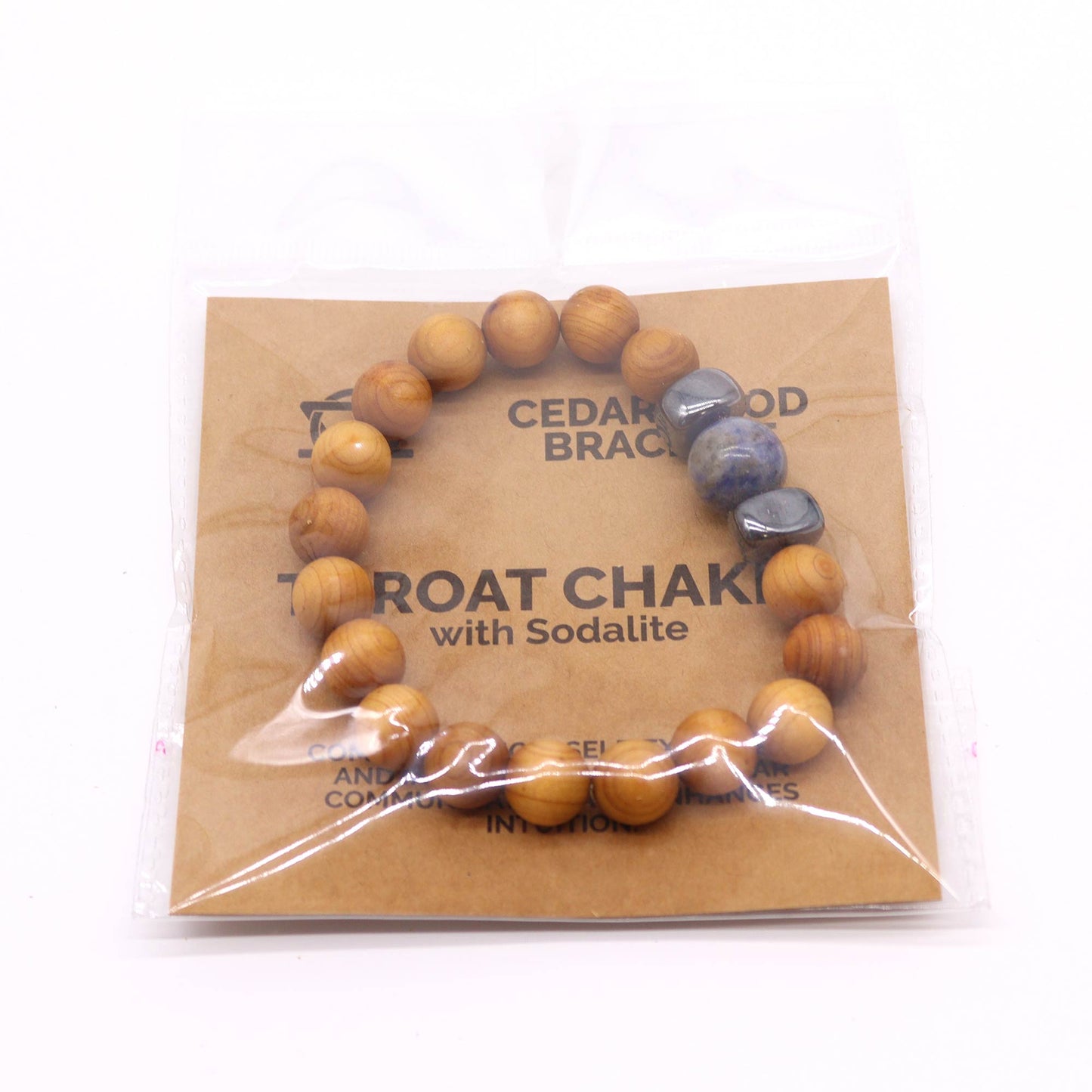 Bracelet Chakra de la Gorge en Bois de Cèdre avec Sodalite