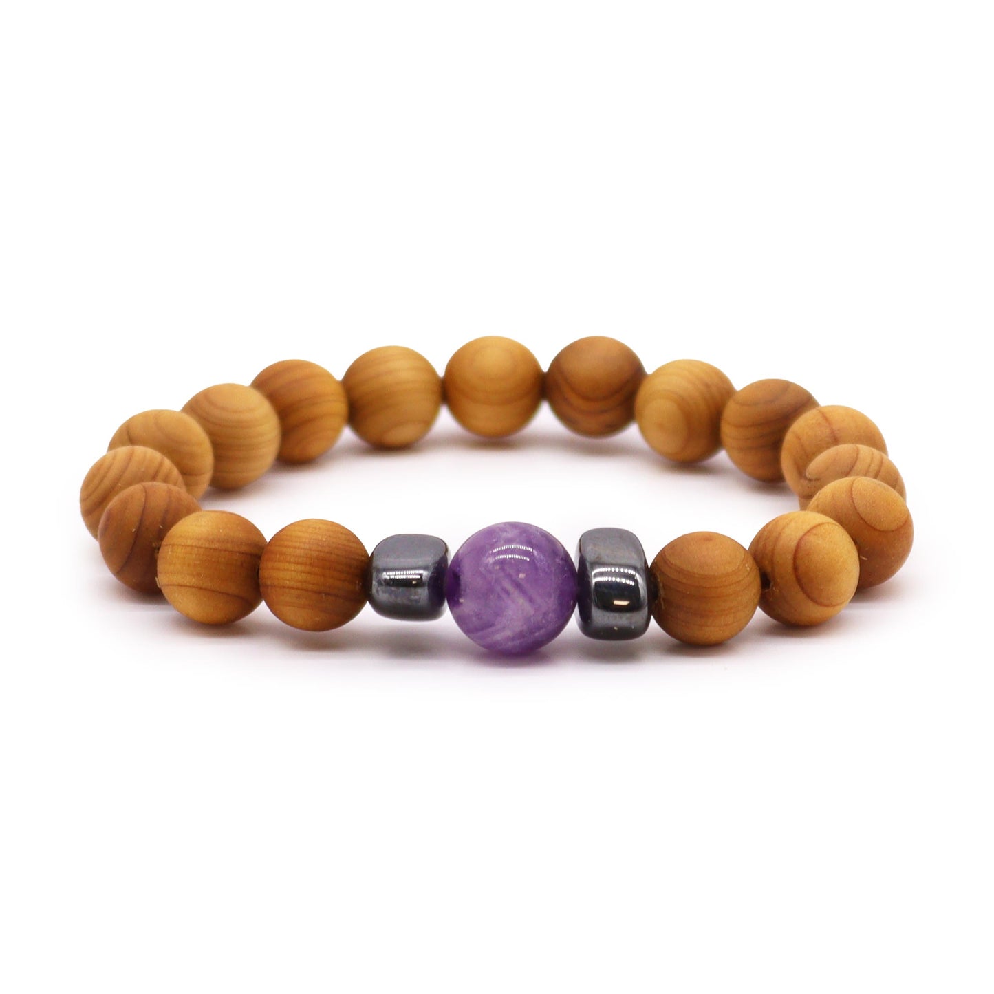 Bracelet Chakra du Troisième Oeil en Bois de Cèdre avec Améthyste