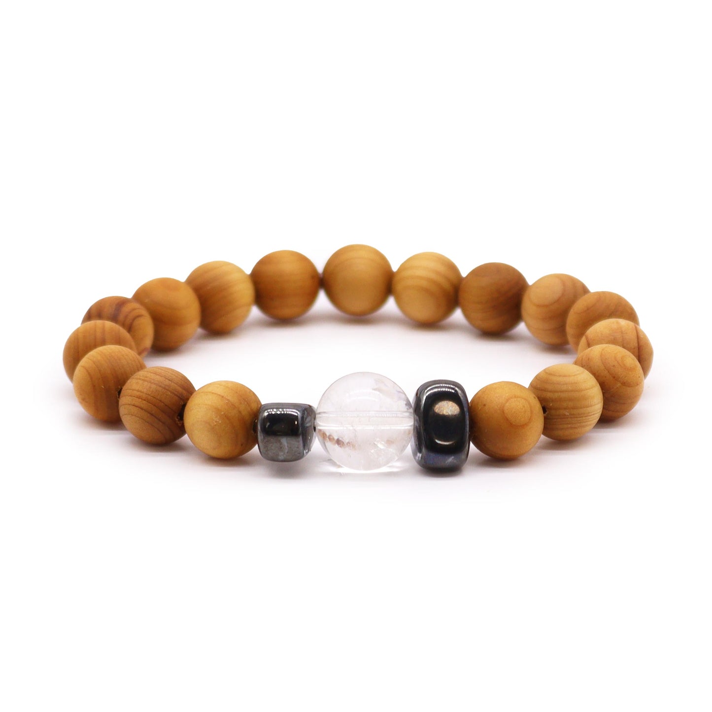 Bracelet Chakra de la Couronne en Bois de Cèdre avec Quartz Clair