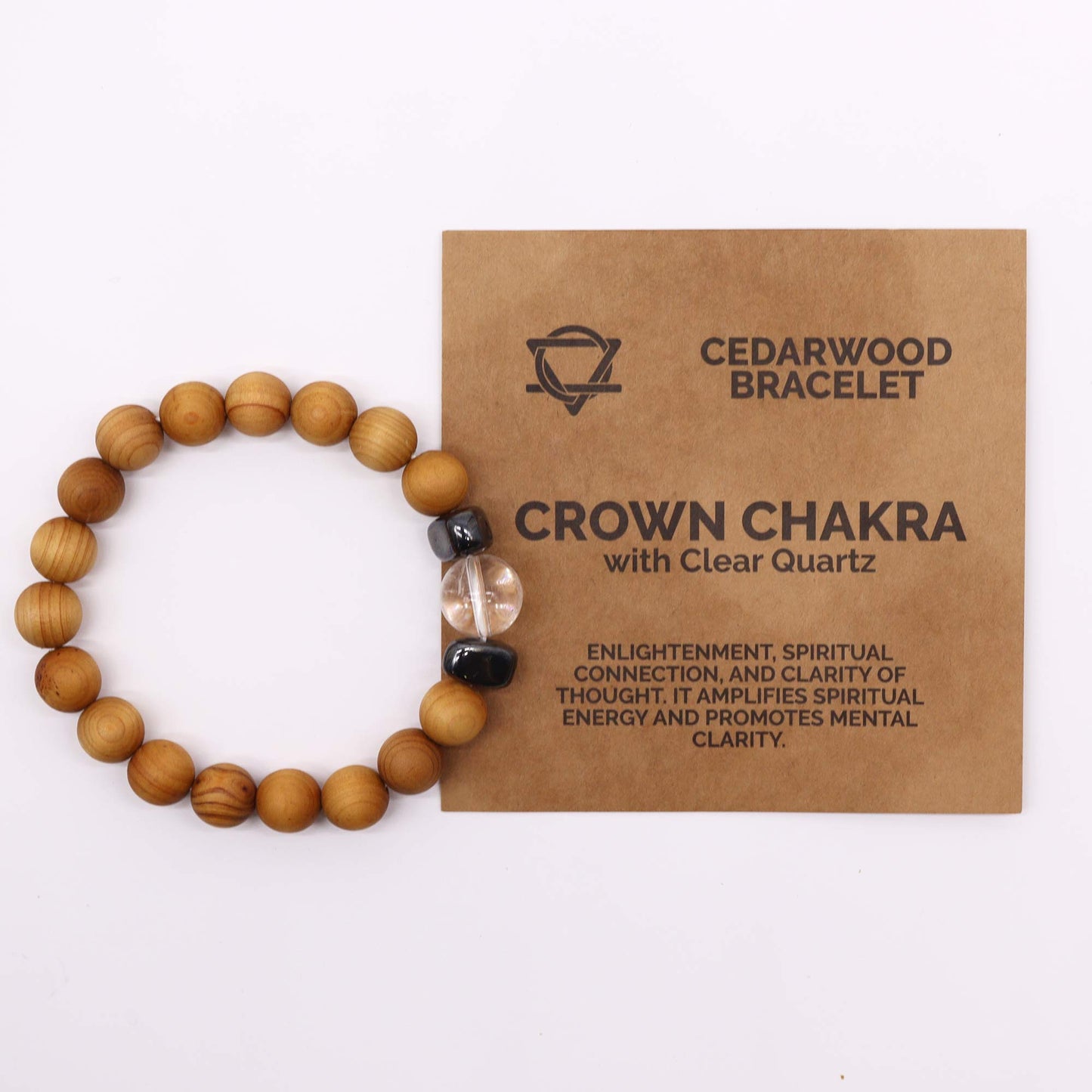 Bracelet Chakra de la Couronne en Bois de Cèdre avec Quartz Clair