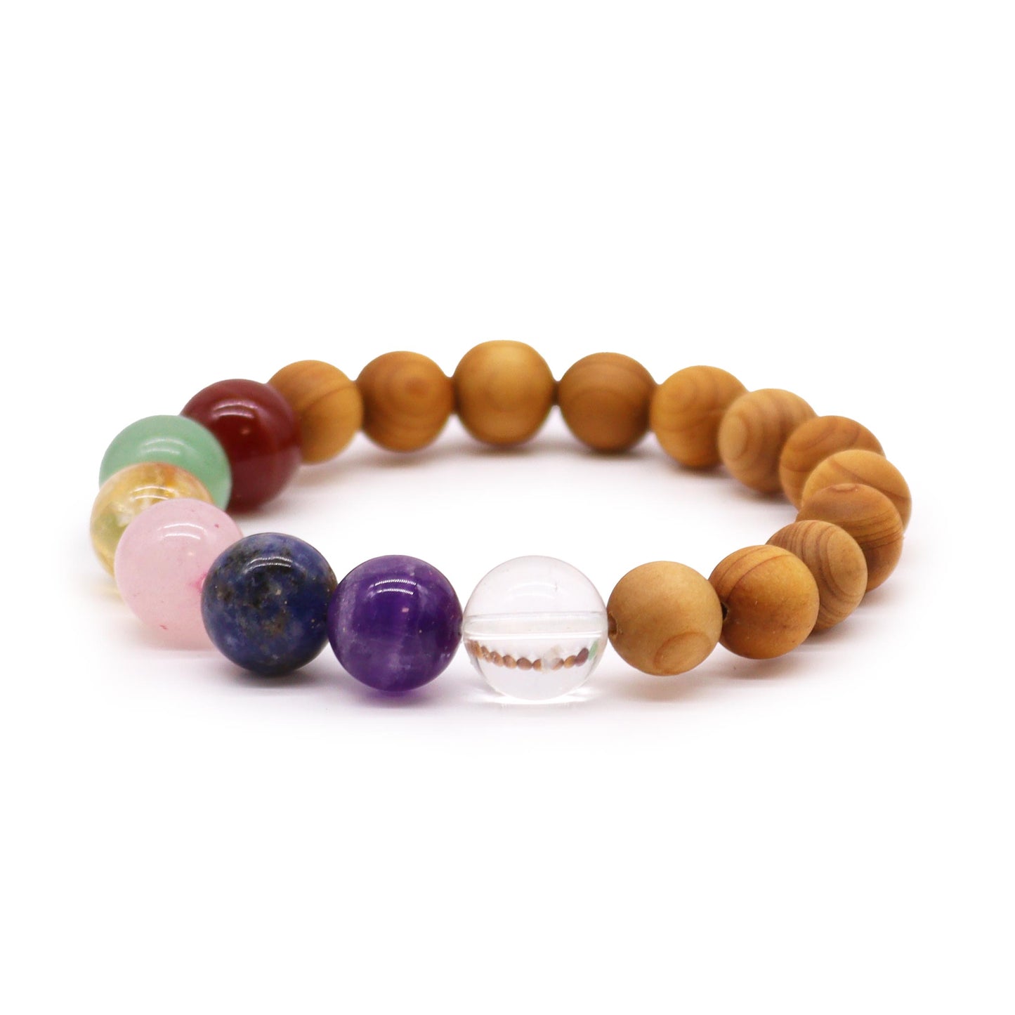 Bracelet Sept Chakra de la Couronne en Bois de Cèdre