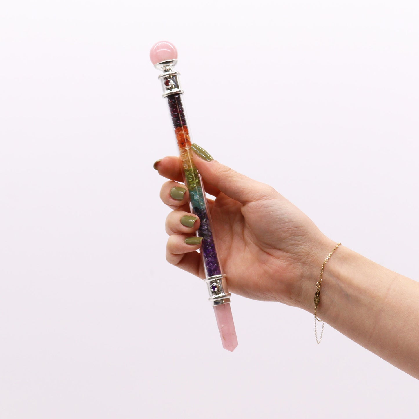Baguette de Guérison en Cristal des 7 Chakras - Quartz Rose