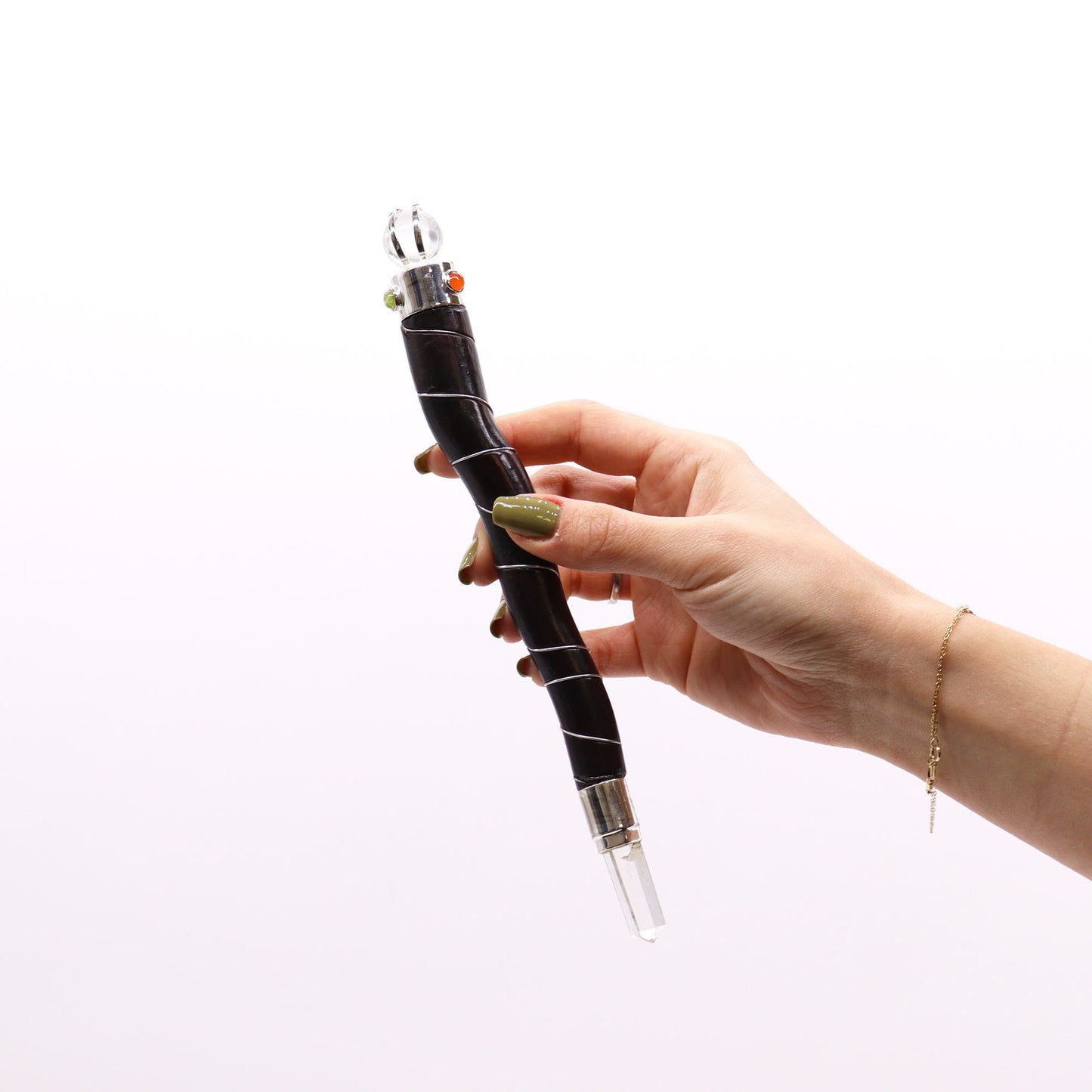 Baguette Courbe Naturelle en Bois et Quartz Rocheux