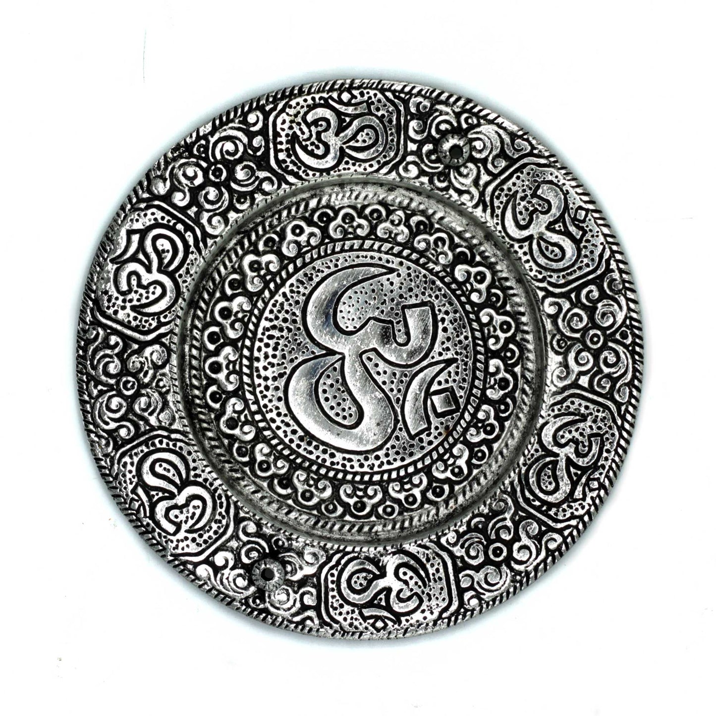 Porte-Encens Rond Om en Aluminium Poli 11cm